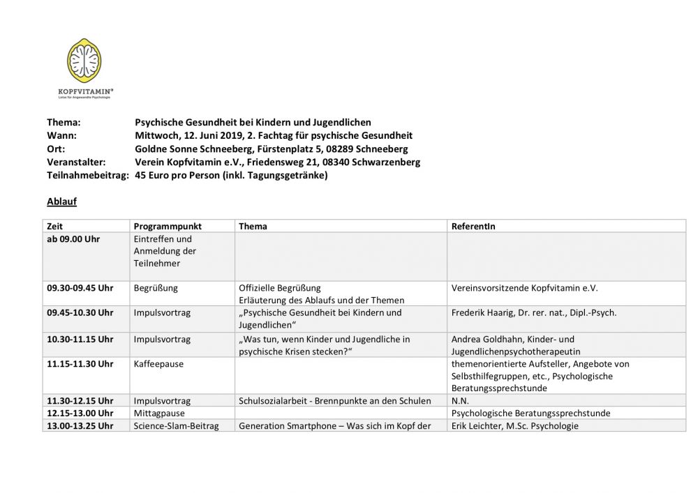 Vorankündigung zum 2. Fachtag zur psychischen Gesundheit im Erzgebirge